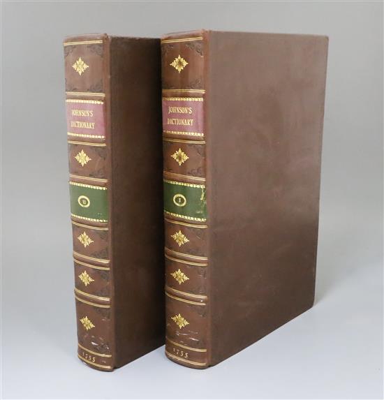 Johnson, Samuel - A Dictionary of The English Language, 1st edition, 2 vols, folio, rebound full calf, puce and green